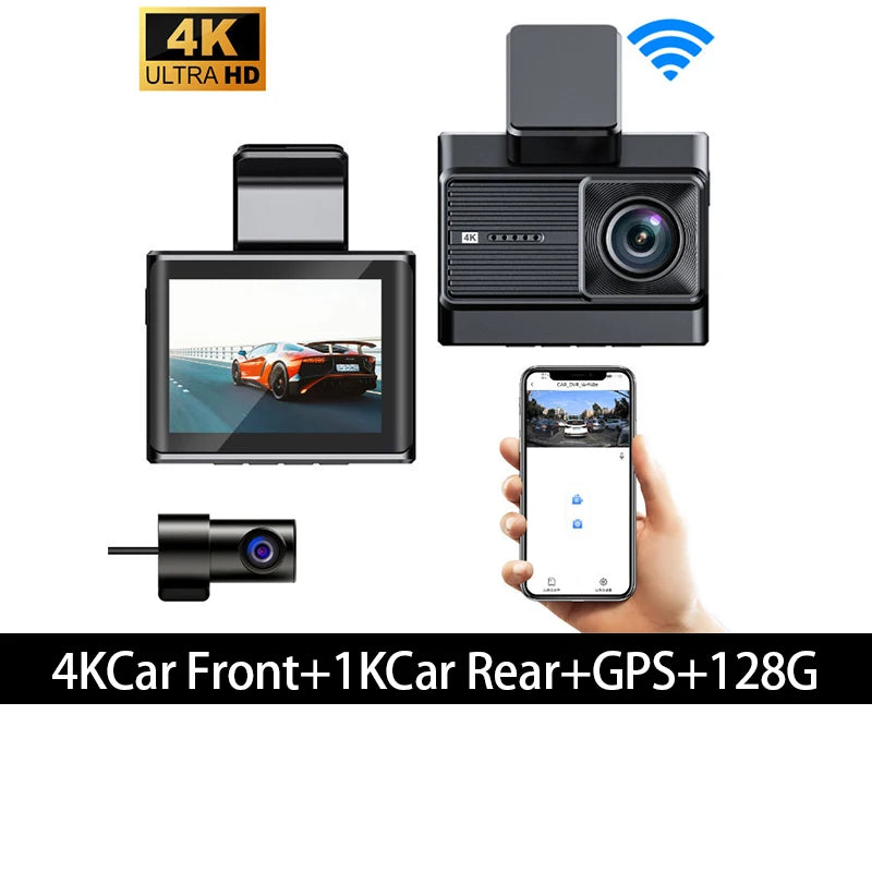 Dash Cam 3.2 Inch Screen UHD 4K WiFi GPS Ad-Free APP Car DVR