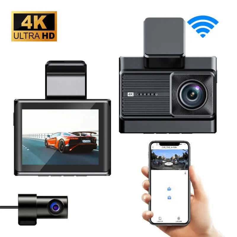 Dash Cam 3.2 Inch Screen UHD 4K WiFi GPS Ad-Free APP Car DVR